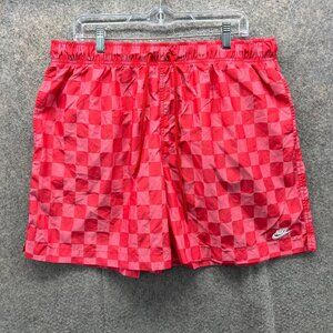 Nike Swim Trunks Mens XL Red Checkered Quick Dry Drawstring Shorts
